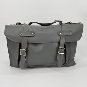 Vintage Unbranded Gray Leather School Messager Satchel Bag